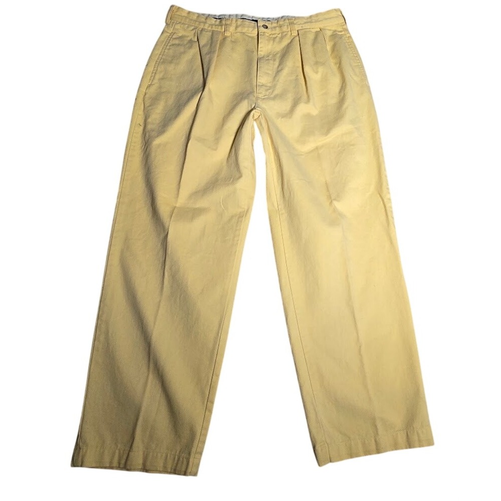 Polo Ralph Lauren Andrew Pant Mens 36x30 Yellow Pleated Cotton Chino Trousers